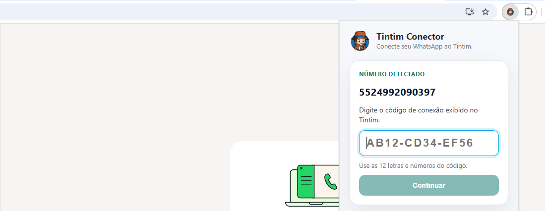 Onde colar o código na extensão do Tintim